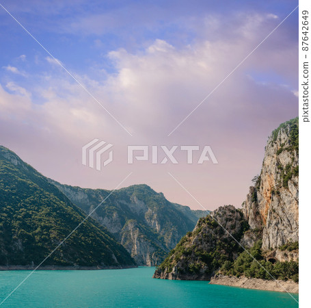 The famous Piva Canyon with its fantastic reservoir. National park Montenegro and Bosnia and Herzegovina, Balkans, Europe. Beauty world. 87642649