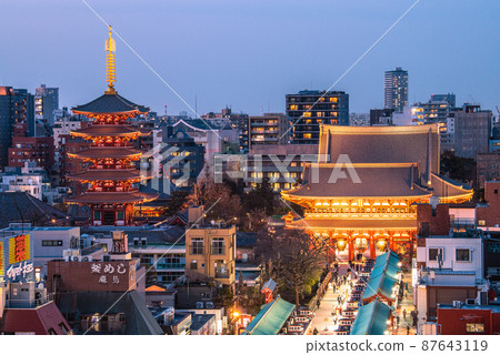 Tokyo cityscape of Japan Overlooking Sensoji Temple (night view) = March 11 Tokyo cityscape of Japan Overlooking Sensoji Temple (night view) = March 11 87643119