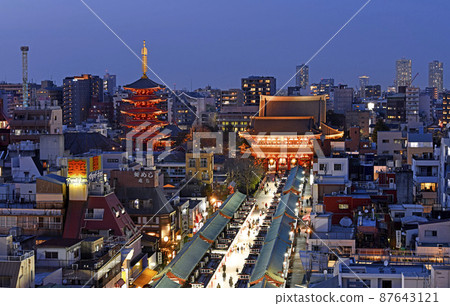 日本東京城市景觀俯瞰淺草寺（夜景）= 3 月 11 日 87643121