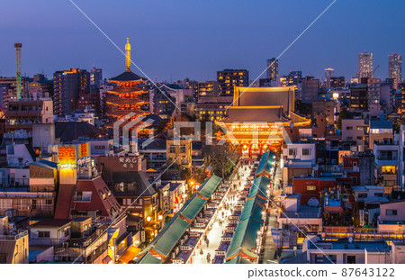 日本東京城市景觀俯瞰淺草寺（夜景）= 3 月 11 日 87643122