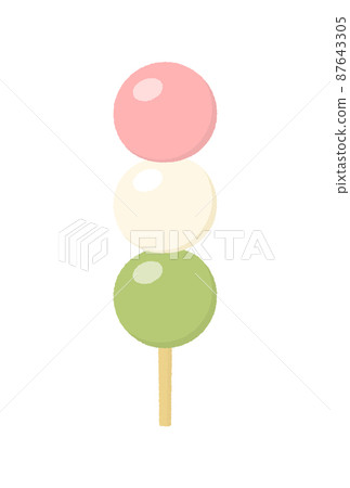 Cute spring-colored dumplings-Image material for spring, cherry-blossom viewing, Japanese sweets, and sweets with a hand-painted touch 87643305