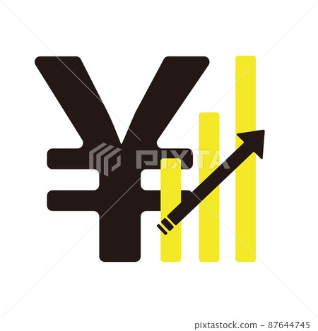 Circle (¥) and rising graph icon illustration material (flat) 87644745
