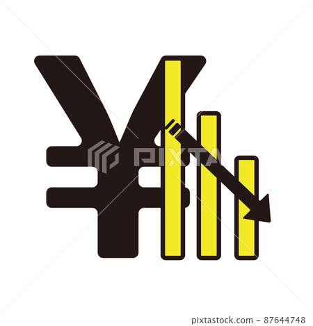 Circle (¥) and descending graph icon illustration material Circle (¥) and descending graph icon illustration material 87644748