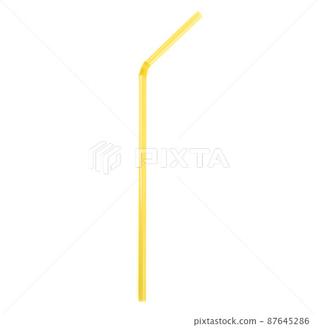 Yellow cocktail tube with a bend isolated on a white background. Yellow cocktail tube with a bend isolated on a white background. 87645286