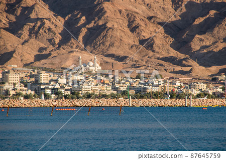 Seashore and mountains of Aqaba city in Jordan. Seashore and mountains of Aqaba city in Jordan. 87645759