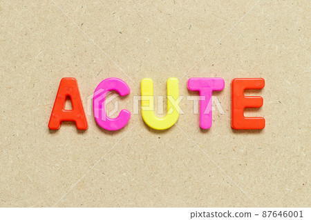 Color alphabet letter with word acute on wood background Color alphabet letter with word acute on wood background 87646001