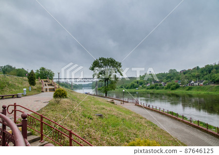 Neman River in Grodno, Belarus at cloudy day. Neman is also known as Nemunas, Nyoman, Niemen or Memel 87646125