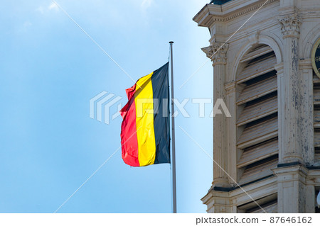 The national flag of the Kingdom of Belgium. 87646162