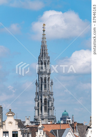 The spire of the Brussels City Hall seen from the Mont des Arts. 87646163