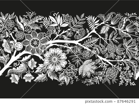 Seamless pattern with stylized ornamental flowers in retro, vintage style. Seamless pattern with stylized ornamental flowers in retro, vintage style. 87646291