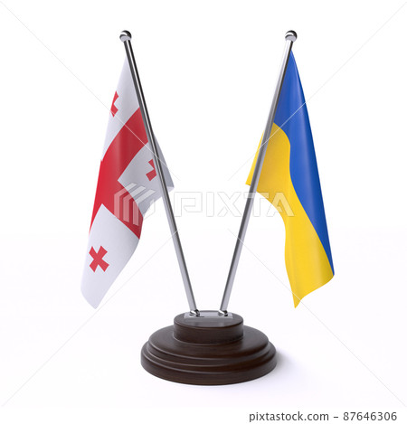Georgia and Ukraine, two table flags isolated on white background. 3d image Georgia and Ukraine, two table flags isolated on white background. 3d image 87646306