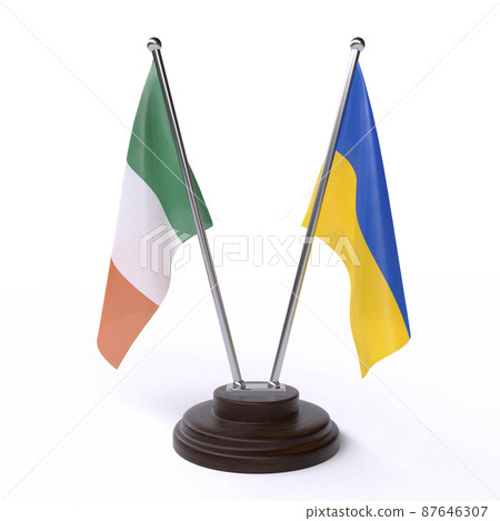 Ireland and Ukraine, two table flags isolated on white background. 3d image 87646307