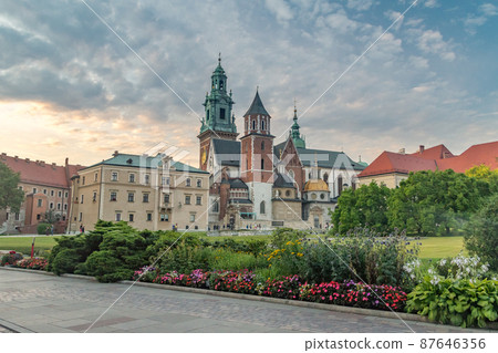Courtyard at Wawel Royal Castle at sunset. 87646356