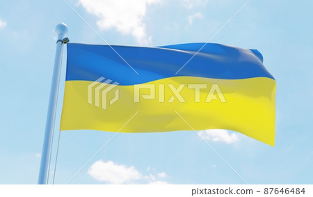 Ukraine flag waving against blue sky. 3d image Ukraine flag waving against blue sky. 3d image 87646484
