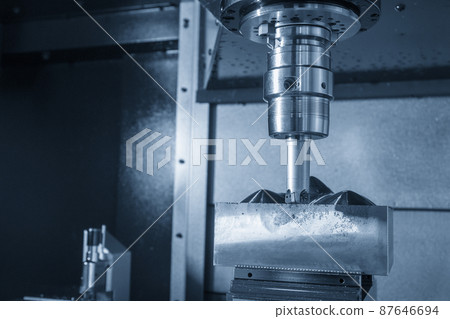 The CNC milling machine rough cutting the injection mold insert part by indexable tools. The CNC milling machine rough cutting the injection mold insert part by indexable tools. 87646694