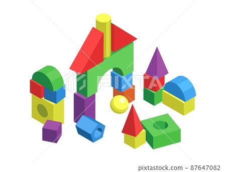 Toy castle. Cartoon colorful geometric shapes... - Stock Illustration ...