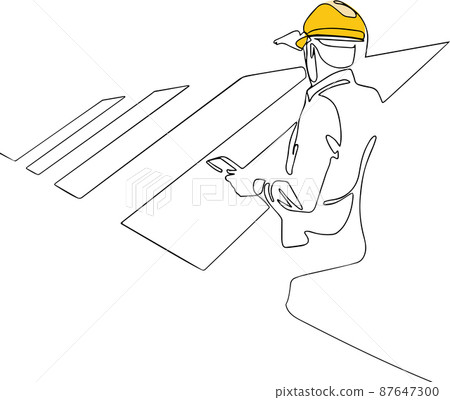 Continuous one line drawing of engineer wearing uniform and safety helmet 87647300