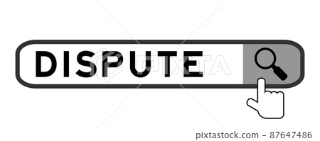 Search banner in word dispute with hand over magnifier icon on white background 87647486