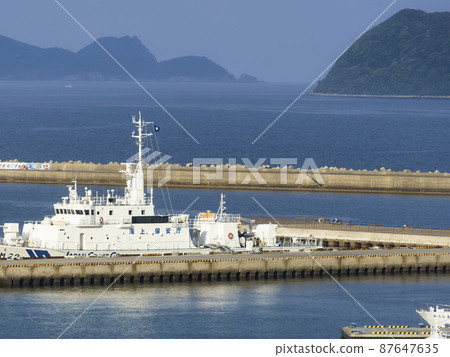Nagasaki Prefecture Goto Islands Fukue Island Japan Coast Guard patrol boat anchored at Fukue Port, Fukue Island, Japan 87647635
