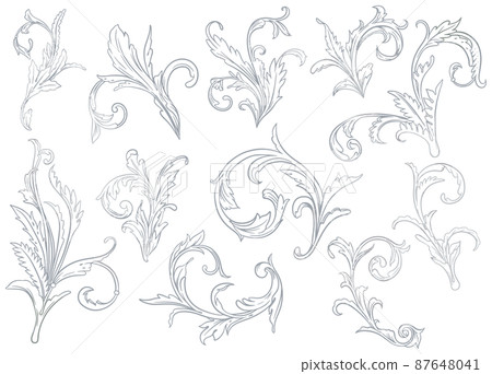 手繪銀色常春藤圖案設置矢量素材 手繪銀色常春藤圖案設置矢量素材 87648041