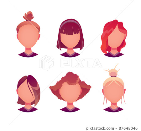 Face construction element, avatar creation with different head templates. Vector cartoon set of heads. Head parts pack for face generator isolated on white background 87648046