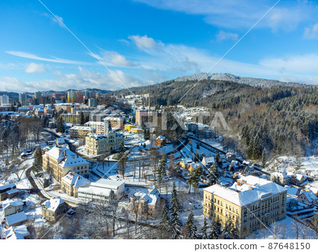 Aerial view of Tanvald on sunny winter day 87648150