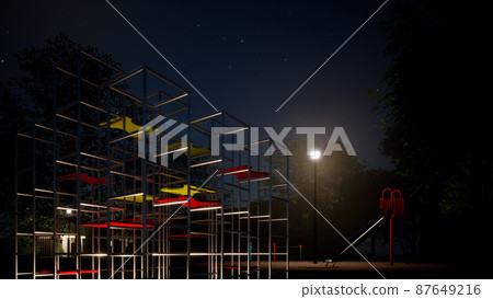 Night park jungle gym and outdoor lights 87649216