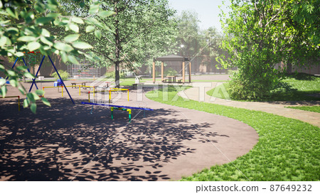 Afternoon in the park where the shadows of the trees fall 87649232