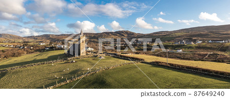 Aerial view of the Church of Ireland in Glencolumbkille - Republic of Ireland Aerial view of the Church of Ireland in Glencolumbkille - Republic of Ireland 87649240