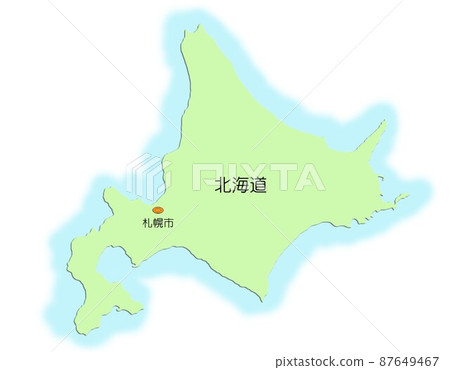 Map of Japan, Hokkaido, with shadow, with sea, green Map of Japan, Hokkaido, with shadow, with sea, green 87649467