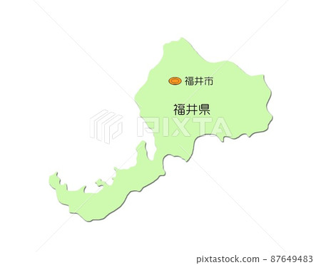 日本中部地區福井縣地圖與陰影綠色 日本中部地區福井縣地圖與陰影綠色 87649483