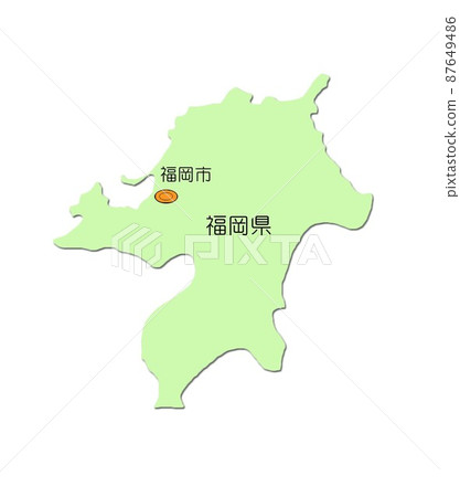 日本九州地區福岡縣地圖與陰影綠色 日本九州地區福岡縣地圖與陰影綠色 87649486