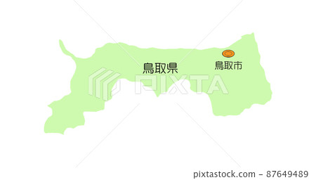 Map of Japan, Chugoku region, Tottori prefecture, no shadow, green 87649489