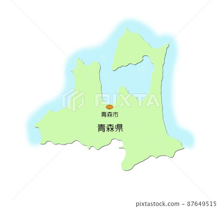 Map of Japan Tohoku region Aomori prefecture with shadows with sea green 87649515