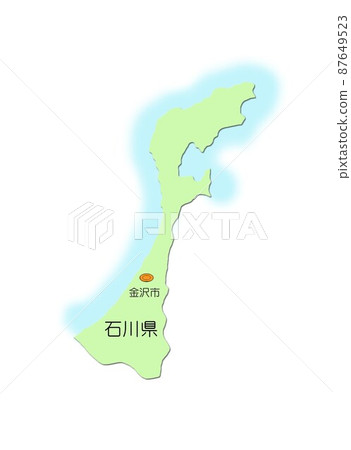 Map of Japan, Chubu region, Ishikawa prefecture, with shadow, with sea, green Map of Japan, Chubu region, Ishikawa prefecture, with shadow, with sea, green 87649523