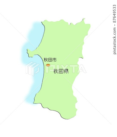 日本地圖，東北地區，秋田縣，有陰影，有海，綠色 87649533