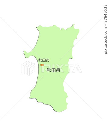 Map of Japan Tohoku region Akita prefecture with shadow Green 87649535