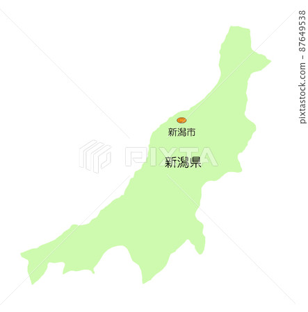 日本地圖，中部地區，新潟縣，沒有影子，沒有佐渡島，綠色 87649538