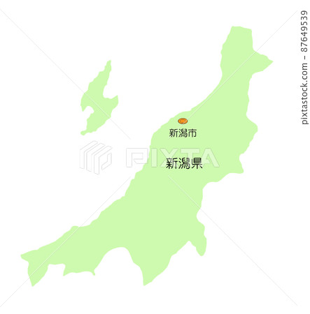 日本地圖，中部地區，新潟縣，沒有陰影，佐渡島，綠色 87649539