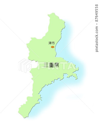 Map of Japan Kinki region Mie prefecture with shadows with sea green Map of Japan Kinki region Mie prefecture with shadows with sea green 87649558