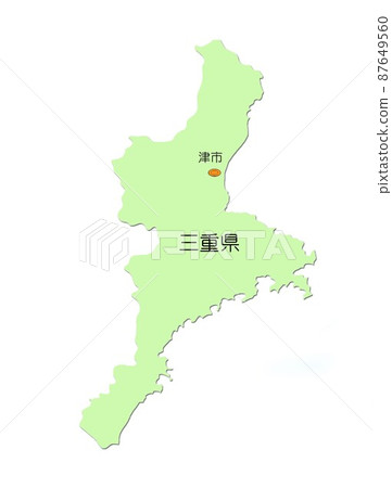 日本近畿地區三重縣地圖與陰影綠色 87649560