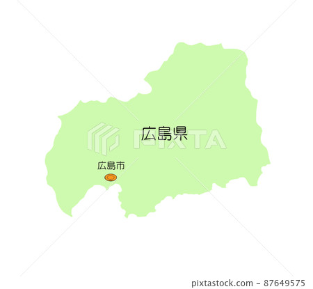 Map of Japan, Chugoku region, Hiroshima prefecture, no shadow, green Map of Japan, Chugoku region, Hiroshima prefecture, no shadow, green 87649575
