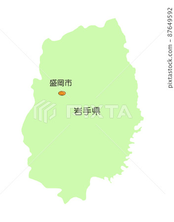 Map of Japan Tohoku region Iwate prefecture Shadowless green 87649592