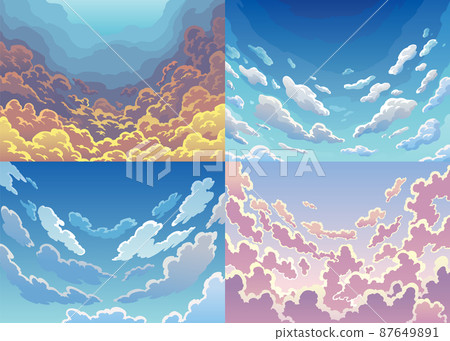 Set svening sky clouds. Realistic backdrops in soft pastel colors. Morning landscapes with clouds and gradient sky, colorful heaven skies backgrounds Set svening sky clouds. Realistic backdrops in soft pastel colors. Morning landscapes with clouds and gradient sky, colorful heaven skies backgrounds 87649891