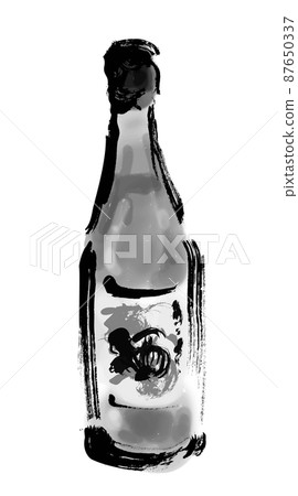 Hand-painted Japanese-style illustration of sake in a bottle, monochrome 87650337