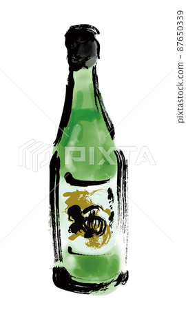 Hand-painted Japanese-style illustration of sake in a bottle Green Hand-painted Japanese-style illustration of sake in a bottle Green 87650339