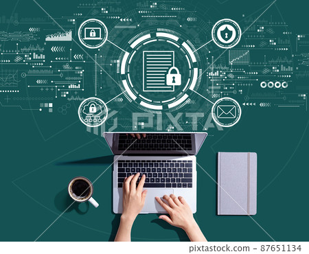 Data protection concept with person using a laptop 87651134