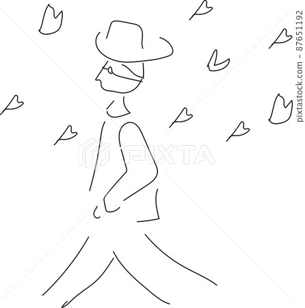 A sketch of an old man walking on a cherry blossom road A sketch of an old man walking on a cherry blossom road 87651192