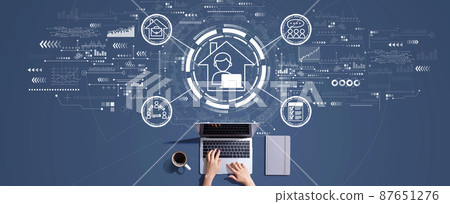 Remote Work theme with person working with laptop Remote Work theme with person working with laptop 87651276