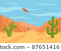 Cartoon desert landscape with mountains and cactuses 87651416